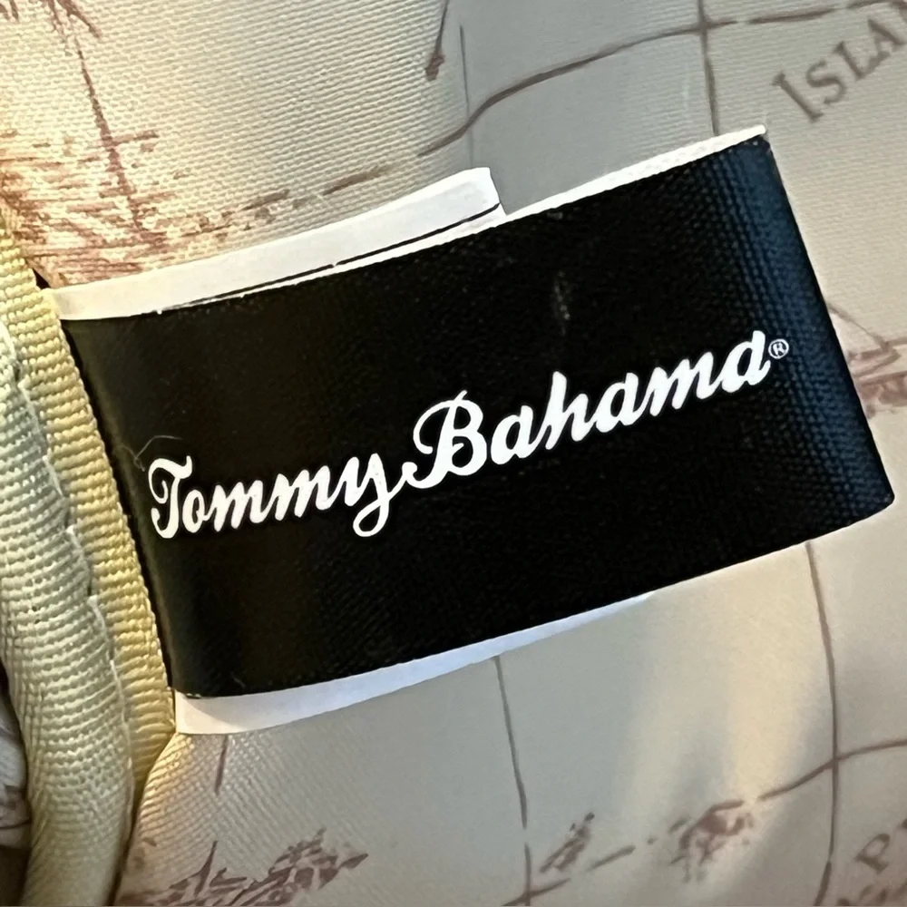 Tommy Bahama Tobago Briefcase Laptop Bag Canvas & Leather Carry Strap Map Lining